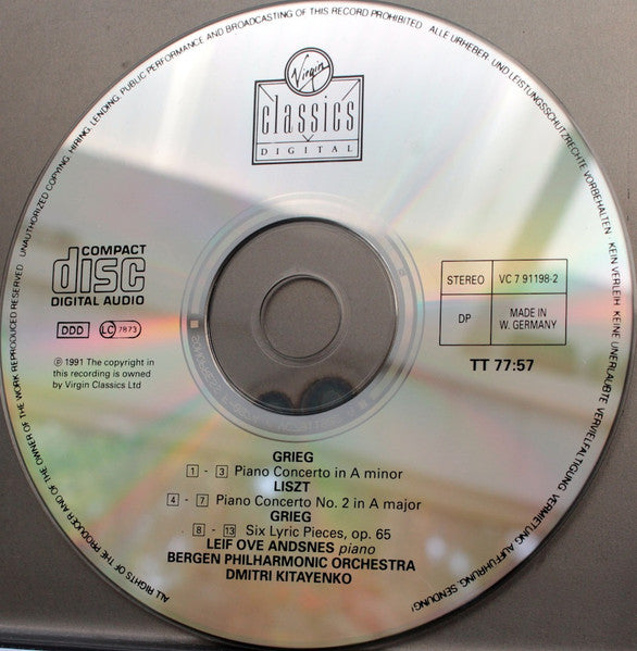 Edvard Grieg, Franz Liszt, Leif Ove Andsnes, Bergen Filharmoniske Orkester, Dimitrij Kitaenko : Piano Concerto / 6 Lyric Pieces / Piano Concerto N°2 (CD, Album)