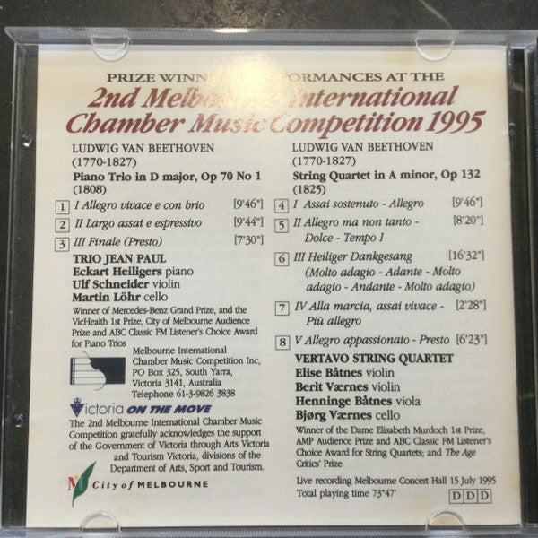 Trio Jean Paul, Vertavo Quartet : All Beethoven Concert: Prize Winning Performances at the 2nd Melbourne International Chamber Music Competition 1995 (CD, Album)
