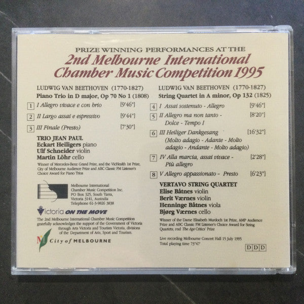 Trio Jean Paul, Vertavo Quartet : All Beethoven Concert: Prize Winning Performances at the 2nd Melbourne International Chamber Music Competition 1995 (CD, Album)