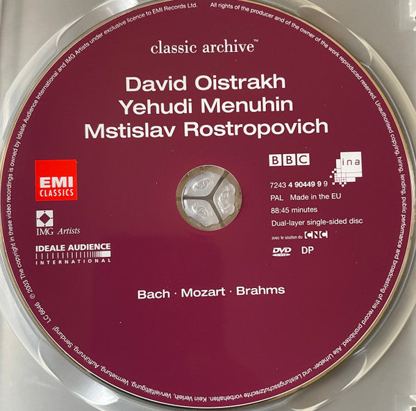 Oistrakh*, Menuhin*, Rostropovich*, J.S. Bach*, Brahms*, Mozart* : Double Concerto / Double Concerto / Sinfonia Concertante (DVD-V, Mono, PAL, B/W)