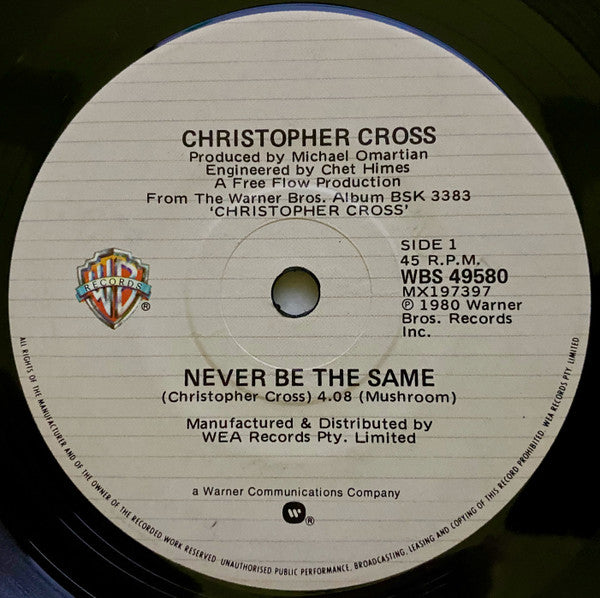 Christopher Cross : Never Be The Same (7", Single)