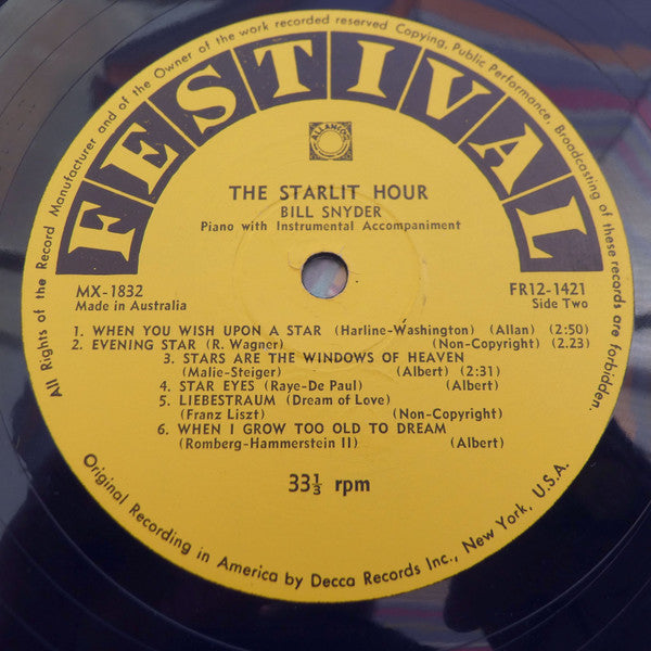 Bill Snyder : The Starlit Hour (LP, Album, Mono)
