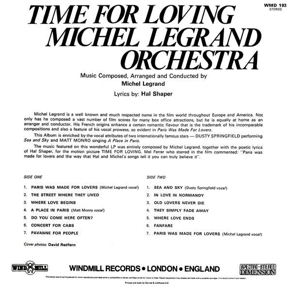 Michel Legrand Et Son Orchestre Featuring Dusty Springfield, Matt Monro, Michel Legrand : Time For Loving (LP, Album)
