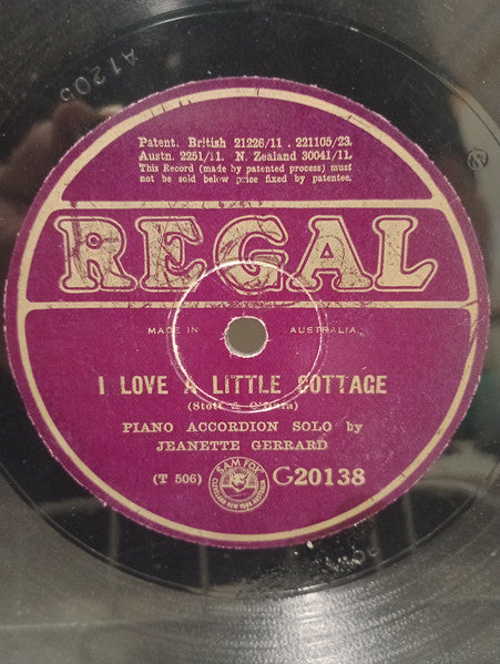 Jeanette Gerrard : I Love A Little Cottage / That Saxophone Waltz  (Shellac, 10")