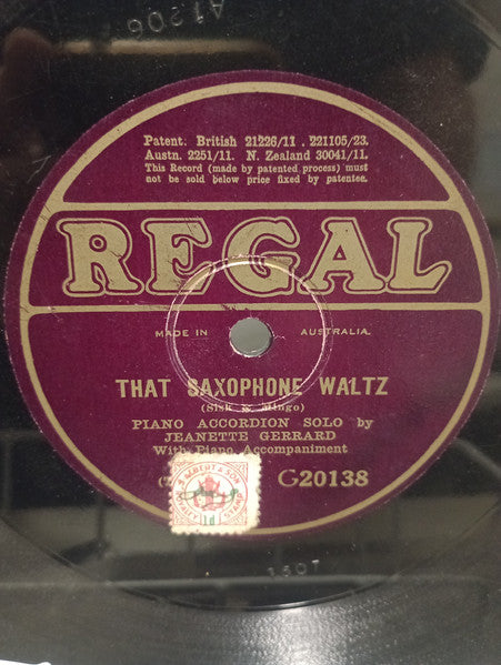 Jeanette Gerrard : I Love A Little Cottage / That Saxophone Waltz  (Shellac, 10")