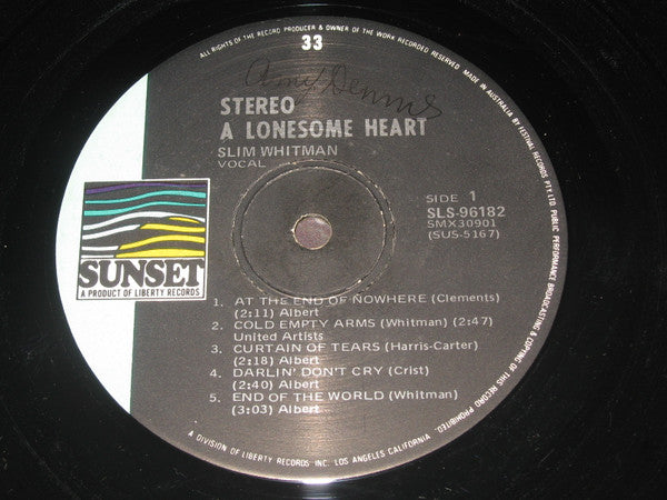 Slim Whitman : A Lonesome Heart  (LP, Comp)