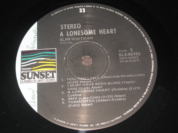 Slim Whitman : A Lonesome Heart  (LP, Comp)