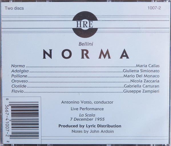 Vincenzo Bellini, Maria Callas, Giulietta Simionato, Mario del Monaco, Nicola Zaccaria, Antonino Votto : Norma (2xCD, Album, Mono, RE, RM)