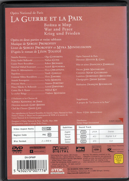 Sergei Prokofiev, L'Orchestre Et Les Chœurs De L'Opera National De Paris*, Francesca Zambello, Olga Guryakova, Nathan Gunn, Robert Brubaker : la Guerre Et la Paix (2xDVD)
