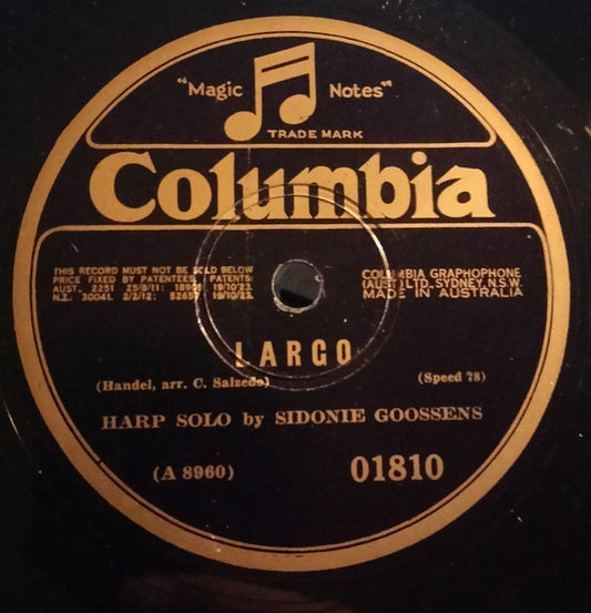 Sidonie Goossens : Largo / Song Of The Volga Boatmen (Shellac, 10")