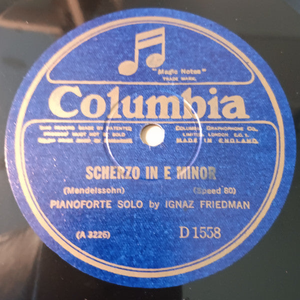 Ignaz Friedman : Elle Danse / Scherzo In E Minor (Shellac, 10", 80 RPM)