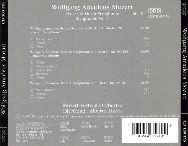 Wolfgang Amadeus Mozart : Symphonie Nr. 31 "Pariser Symphonie" / Symphonie Nr. 36 "Linzer Symphonie" / Symphonie Nr. 1 In Es-Dur (CD)