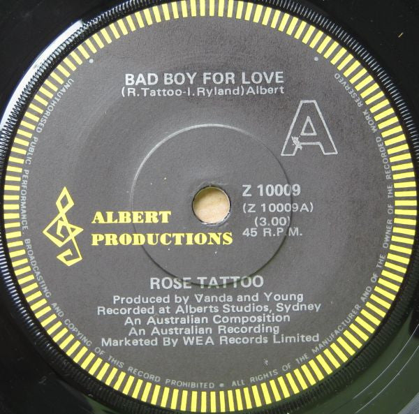 Rose Tattoo : Bad Boy For Love (7", Single)