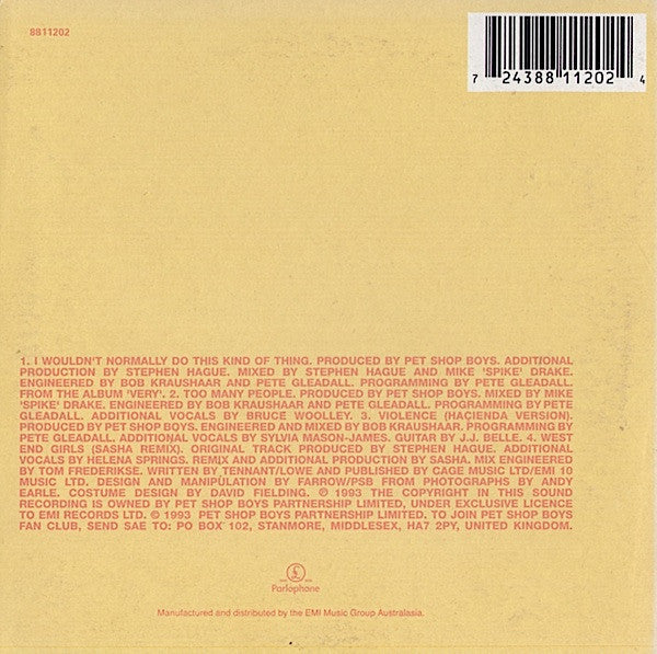 Pet Shop Boys : I Wouldn't Normally Do This Kind Of Thing (CD, Single, Car)
