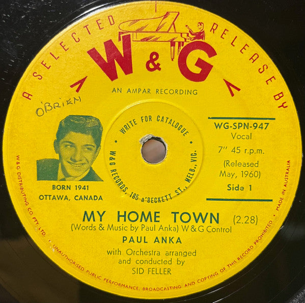 Paul Anka : My Home Town (7")