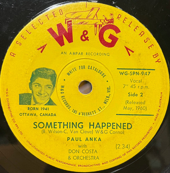 Paul Anka : My Home Town (7")