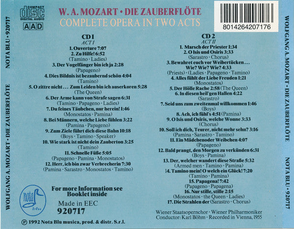 Wolfgang Amadeus Mozart, Hilde Güden, Wilma Lipp, Leopold Simoneau, Walter Berry, Kurt Böhme, Wiener Philharmoniker, Karl Böhm : Die Zauberflöte (2xCD)
