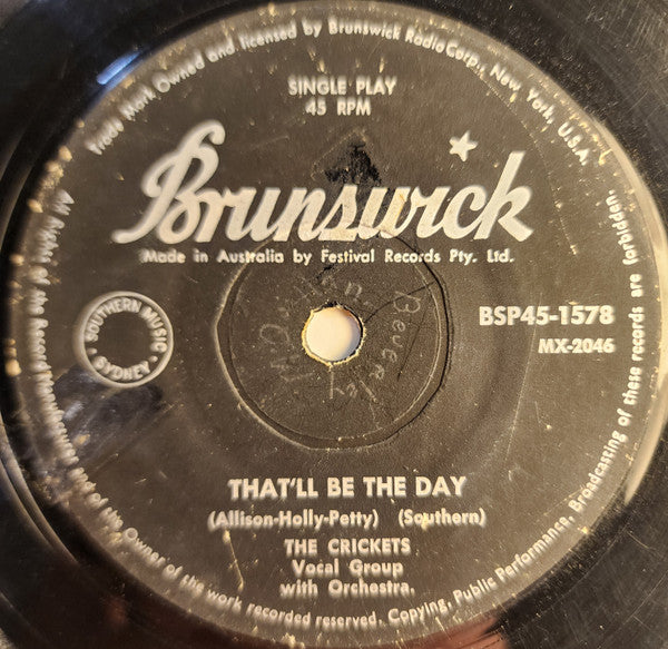 The Crickets (2) : That'll Be The Day / I'm Lookin' For Someone To Love (7", Single)