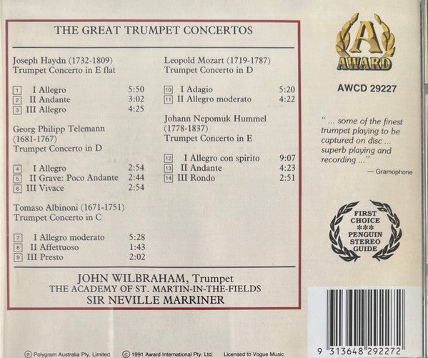 John Wilbraham, Sir Neville Marriner, The Academy Of St. Martin-in-the-Fields : The Great Trumpet Concertos (CD)