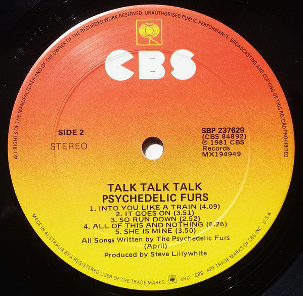 The Psychedelic Furs : Talk Talk Talk (LP, Album)
