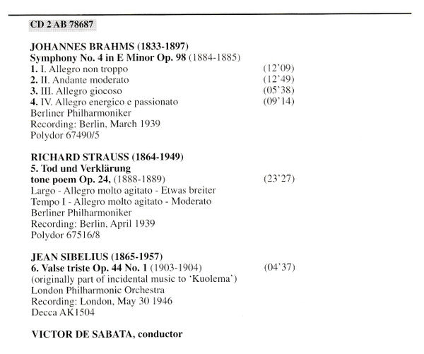 Victor De Sabata, Beethoven*, Brahms*, Strauss*, Berlioz*, Wagner*, Sibelius* : Recordings: 1939 & 1946 (2xCD, Comp, Mono, RM)