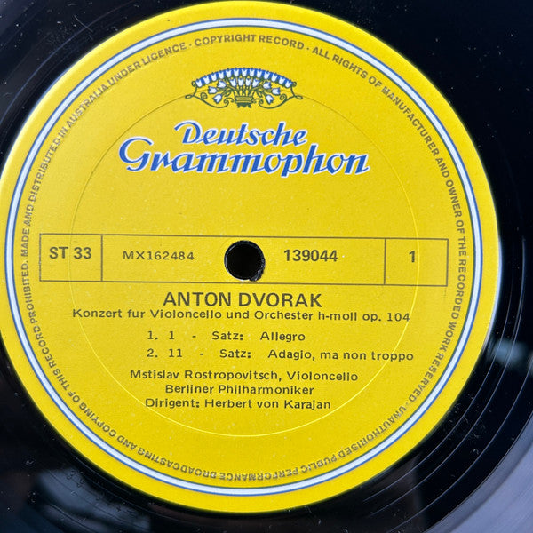 Dvořák* / Tchaikovsky* - Berlin Philharmonic*, Herbert von Karajan, Mstislav Rostropovitch* : Cello Concerto In B Minor, Op. 104 / Variations On A Rococo Theme (LP)