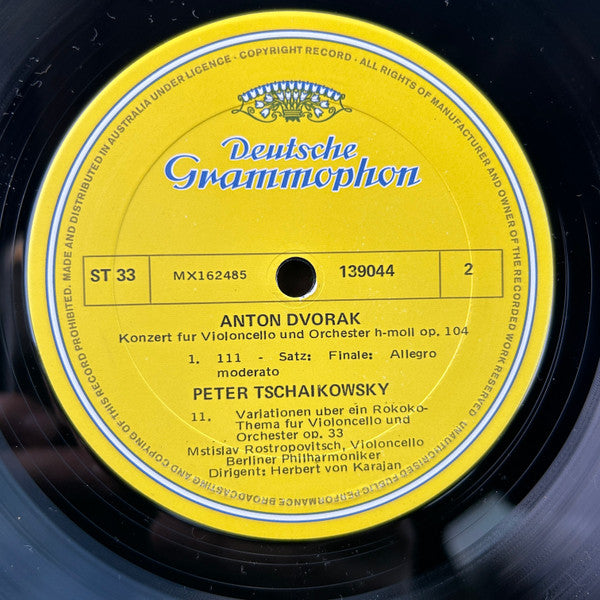 Dvořák* / Tchaikovsky* - Berlin Philharmonic*, Herbert von Karajan, Mstislav Rostropovitch* : Cello Concerto In B Minor, Op. 104 / Variations On A Rococo Theme (LP)