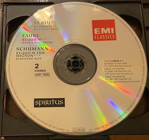 Giuseppe Verdi, Robert Schumann, Gabriel Fauré, Daniel Barenboim, Bernhard Klee, Riccardo Muti : Requiem (2xCD, Comp)