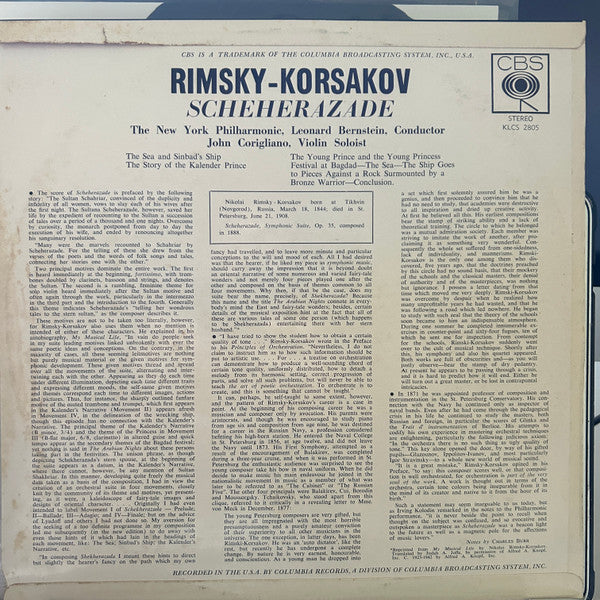 Rimsky-Korsakov* / New York Philharmonic, Leonard Bernstein : Scheherazade (LP)