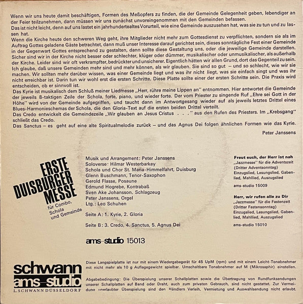 Various : Erste Duisburger Messe Für Combo, Schola Und Gemeinde (7", EP)