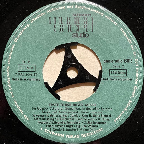 Various : Erste Duisburger Messe Für Combo, Schola Und Gemeinde (7", EP)