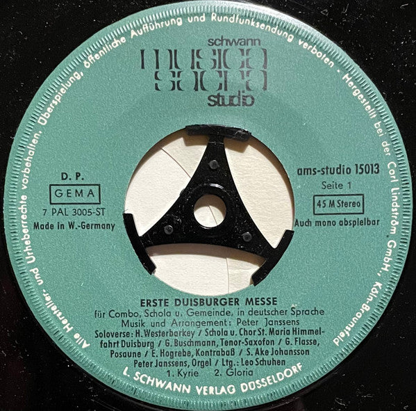Various : Erste Duisburger Messe Für Combo, Schola Und Gemeinde (7", EP)