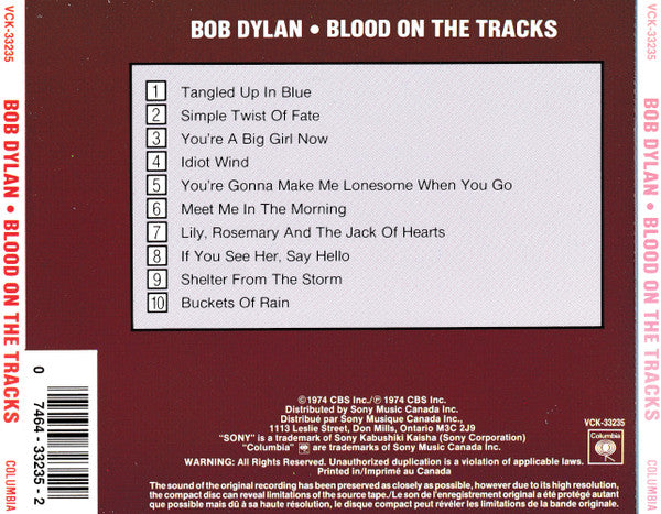 Bob Dylan : Blood On The Tracks (CD, Album, RE)