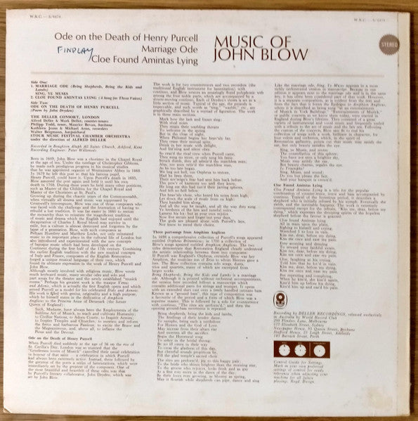 John Blow, The Deller Consort, London*, Stour Music Festival Chamber Orchestra : Music Of John Blow (LP, Album, Club)