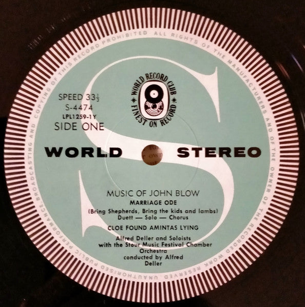 John Blow, The Deller Consort, London*, Stour Music Festival Chamber Orchestra : Music Of John Blow (LP, Album, Club)