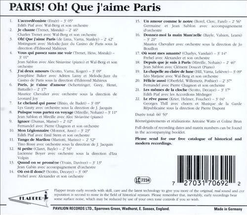 Various : Paris ! Oh ! Que J'aime Paris  (CD, Comp, Mono)