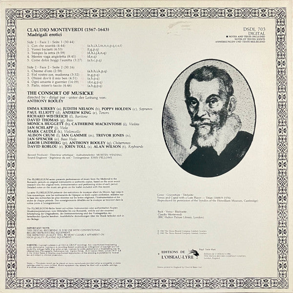 Monteverdi*, The Consort of Musicke, Anthony Rooley : Madrigali Erotici (LP)