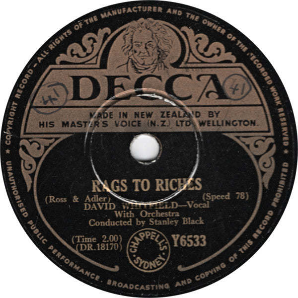 David Whitfield : The Bridge Of Sighs / Rags To Riches (Shellac, 10")