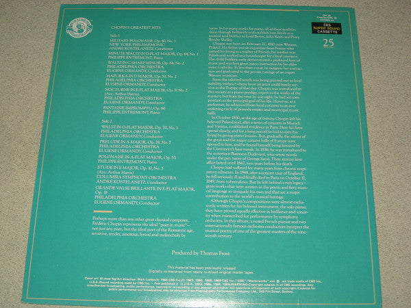 Philippe Entremont, Philadelphia Orchestra*, Eugene Ormandy, Andre Kostelanetz*, New York Philharmonic : Chopin Greatest Hits (LP, Comp, RE, RM)