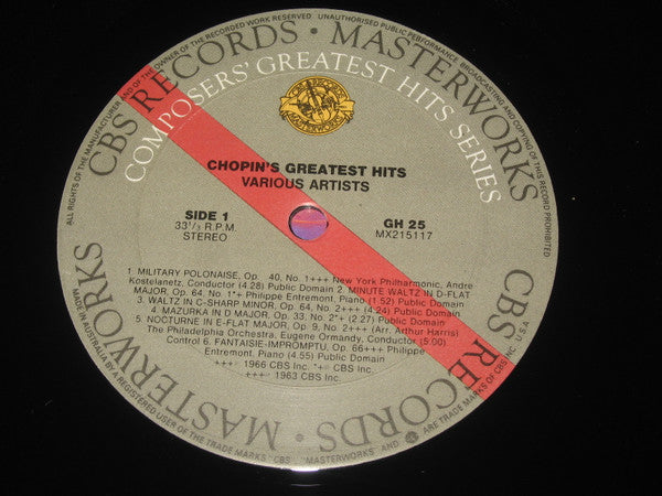 Philippe Entremont, Philadelphia Orchestra*, Eugene Ormandy, Andre Kostelanetz*, New York Philharmonic : Chopin Greatest Hits (LP, Comp, RE, RM)