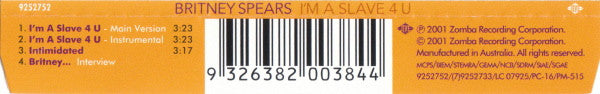 Britney Spears : I'm A Slave 4 U (CD, Single)