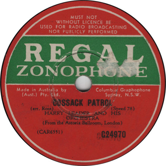 Harry Leader And His Orchestra : Cossack Patrol / Southpaw Special (Shellac, 10")