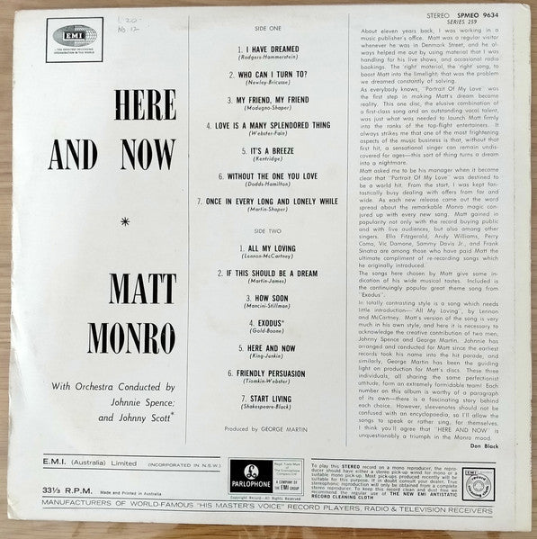 Matt Monro : Here And Now (LP, Album)