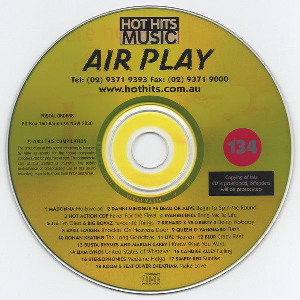 Various : Hot Hits Music - Air Play 134 (CD, Comp, Promo)
