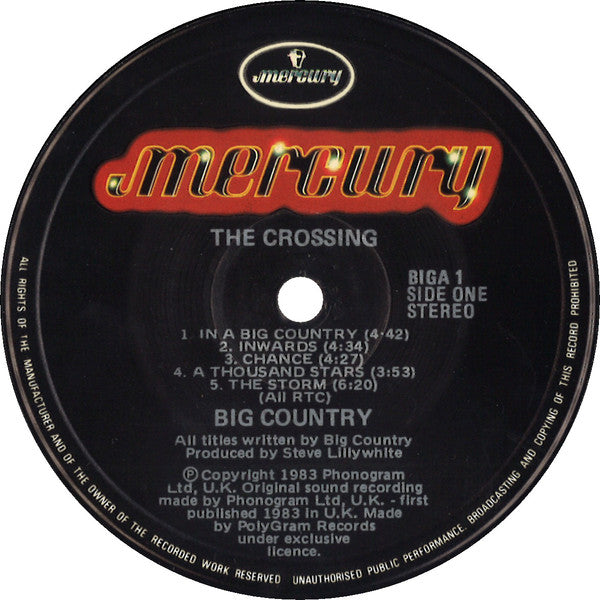 Big Country : The Crossing (LP, Album, Blu)