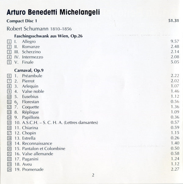 Arturo Benedetti Michelangeli · Schumann* · Chopin* · Debussy* · Mompou* : The Unpublished EMI Live Recording, London 1957 (2xCD, Mono)