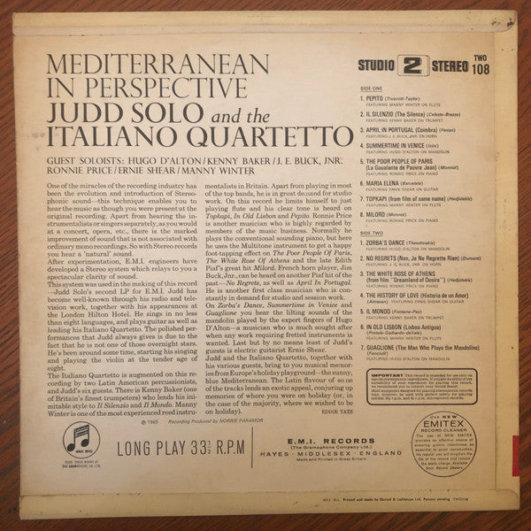 Judd Solo And The Italiano Quartetto : Mediterranean In Perspective (LP, Album)