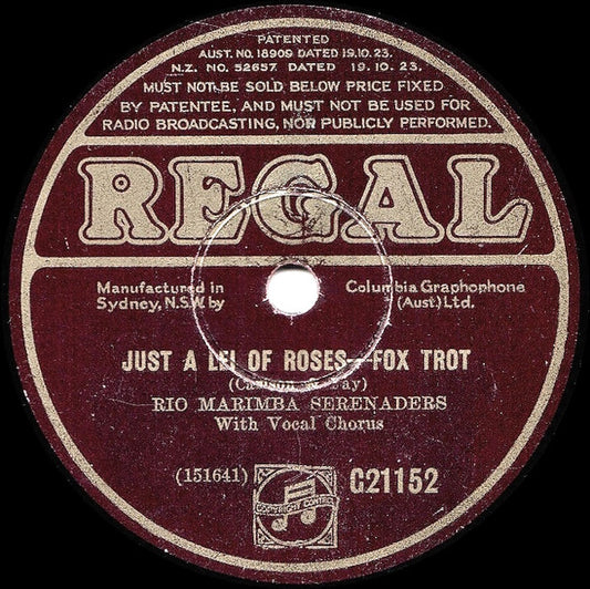 Rio Marimba Serenaders : Just A Lei Of Roses / Honolulu Lou (Shellac, 10")