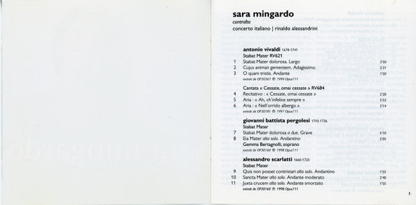 Pergolesi*, Scarlatti*, Vivaldi*, Haendel*, Sara Mingardo : Sara Mingardo (CD, Comp)