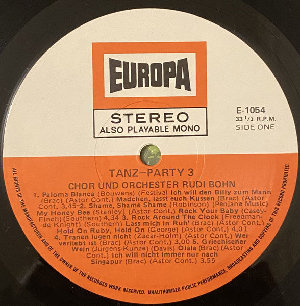 Chor Und Orchester Rudi Bohn : Europa Tanzparty 3 (LP, Album)